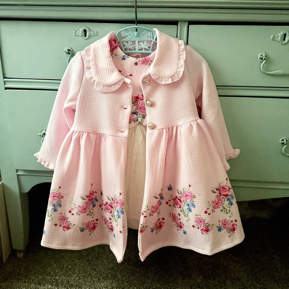 Pink Baby Girl Coat and Dress Outfit 12 months - Picture 2 of 14